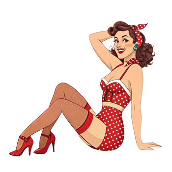 Polka dot pin-up girl illustration png