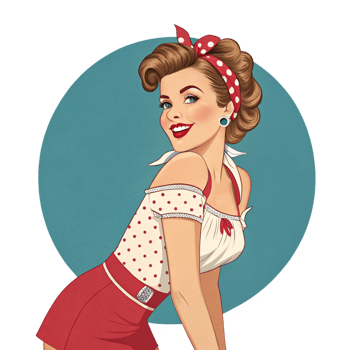 Smiling retro woman with polka dots png