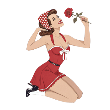 Pin-up girl with red rose png