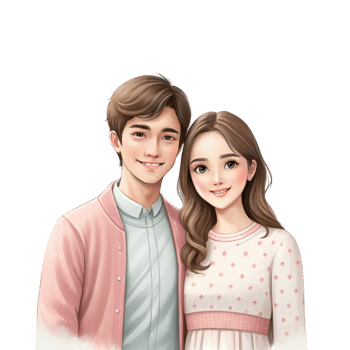 Cute loving couple portrait illustration png