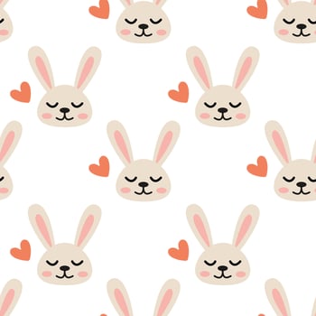 Cute bunny pattern with hearts on a white background in a playful design for kids vector