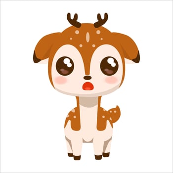 Cute kawaii reindeer holiday illustration. animal face design for kids. Illustration of reindeer isolated on white vector