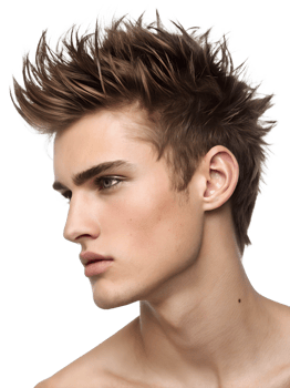 Close-up portrait showing a young man's Spiky Hairstyle, isolated on a transparent background png