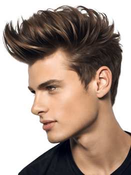Close-up portrait showing a young man's Quiff Hairstyle, isolated on a transparent background png