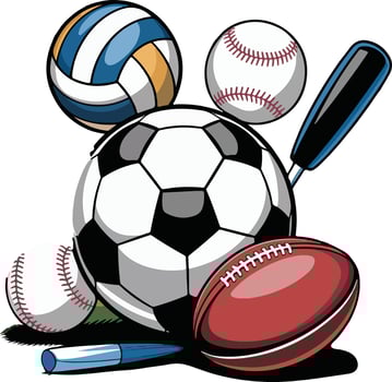 Sports Equipment Illustration Soccer Volleyball Baseball Rugby vector