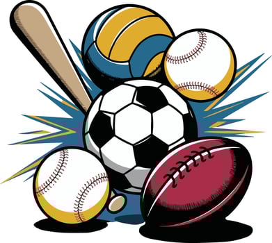 Soccer Volleyball Baseball and Rugby Equipment Digital Art vector