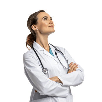 Female doctor in white coat medical office portrait professional environment confident view health care concept png
