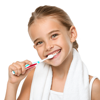 Young girl smiling while brushing teeth at home lifestyle portrait indoor setting cheerful moment png