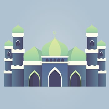 Green and Blue Mosque Flat Illustration with Minarets vector