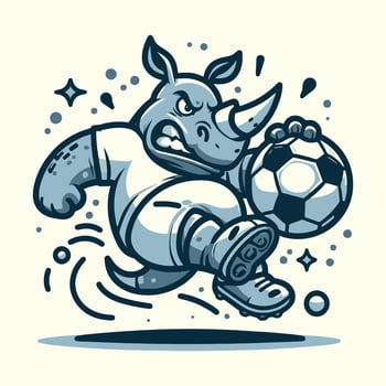 Strong Rhino Soccer Player Sports Mascot Logo Illustration in Action Pose with Football for Athletic Club and Tournament Branding vector
