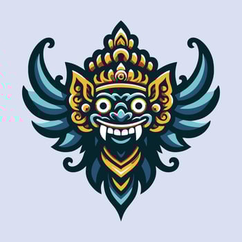 Traditional Balinese Barong Mask Illustration Logo Mystical Cultural Art Design with Intricate Details, Perfect for Indonesia-Themed Branding, Tattoo Designs, Tourism, and Mythological Concepts vector