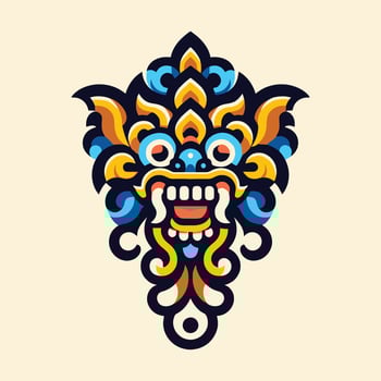 Vibrant and Ornate Balinese Mask Logo Illustration vector