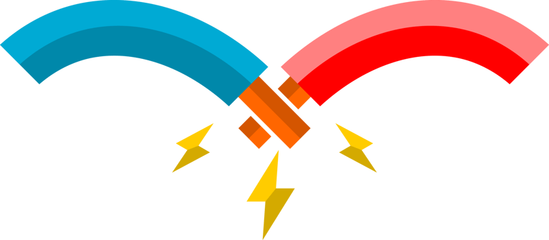 Blue and red broken electric cable wire short circuit icon png
