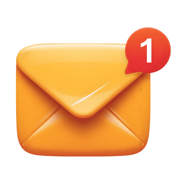 Animated orange email icon with unread message notification. png