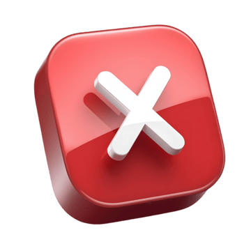 High-resolution close-up of a glossy, red reject button icon with a white X symbol. png
