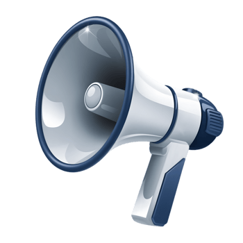 A high-quality, 3D rendered image of a white and navy blue megaphone png