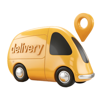 A vibrant yellow, stylized delivery van, ideal for online shopping or delivery apps. png