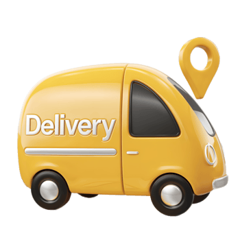 Cartoonish Yellow Delivery Van with Location Pin png