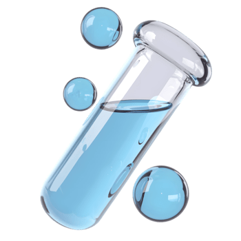 A 3D render of a clear test tube filled with light blue liquid png