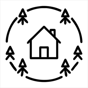 A house surrounded by trees and a circle vector