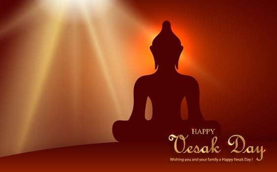 Happy Vesak Day card with oriental Asian elements vector