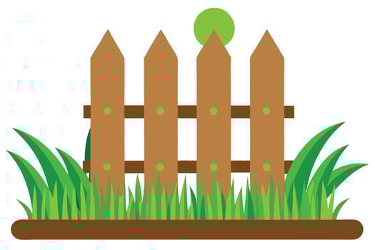 Cartoon Wooden Fence with Green Grass and Green Circle Sun Design vector