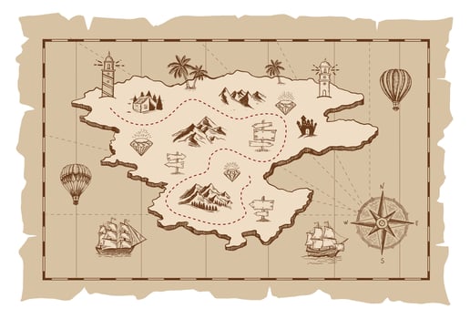 Vintage Treasure Map with Compass and Ship vector