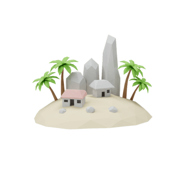 Low Poly Tropical Island Scene With Palm Trees And Houses png