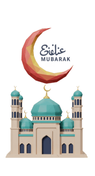 Islamic Celebration Mosque 3D Model With Crescent Moon png