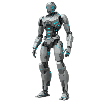 Gray Metallic Robot Figure With Glowing Blue Accents On Transparent Background png