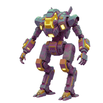 Pixel Art Purple And Gold Robot On Transparent Background png