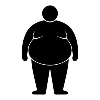 Black silhouette icon of overweight person, health or obesity concept vector