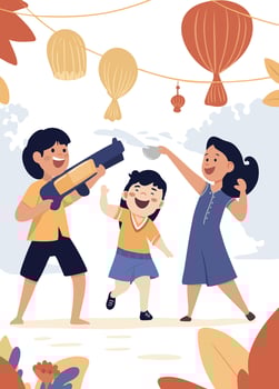 Young people celebrating Thai Songkran with water splash vector