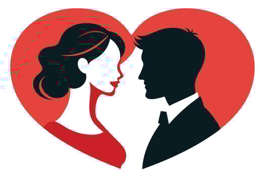 Silhouette Couple Face to Face in Red Heart, Stylish Design, Elegant and Minimalist vector