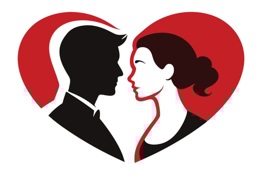 Loving Couple Silhouette Art with Red Heart Shape and Minimalist Design vector