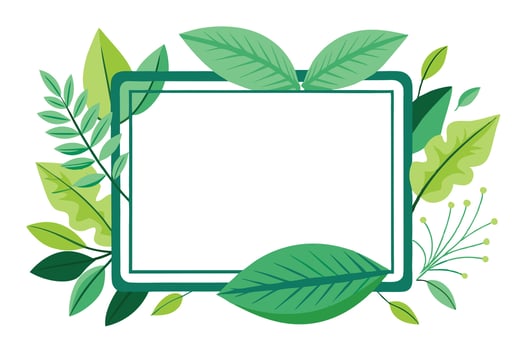 Green Leaf with White Backdrop, Border with Foliage Decoration vector