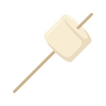 Marshmallow dessert food on wood stick. Small square candy. Sweet confectionery. illustration vector