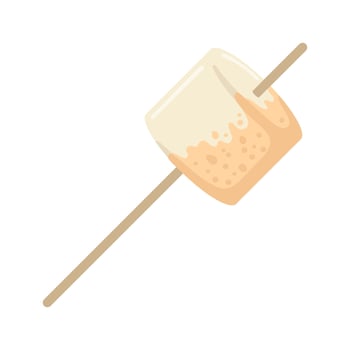 Marshmallow fried dessert food on wood stick. Small square candy. Sweet confectionery. illustration vector