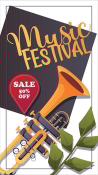 Vertical illustration with trumpet and Music Festival text vector
