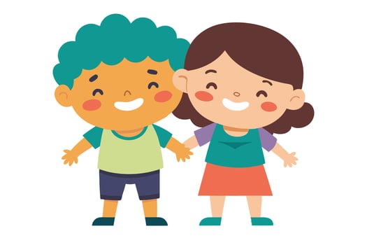 Cartoon Boy with Teal Hair Holding Hands with Smiling Girl on White Background vector