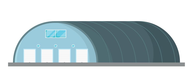 Warehouse or hangar icon on white background. Building for cargo storage. Logistics activity. vector
