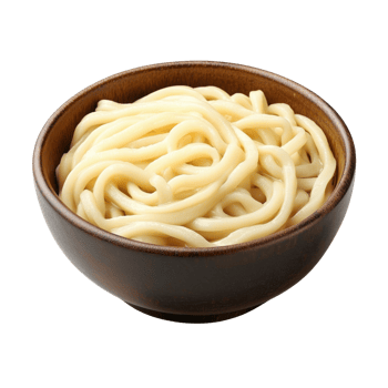Fresh Cooked Noodles in Wooden Bowl png