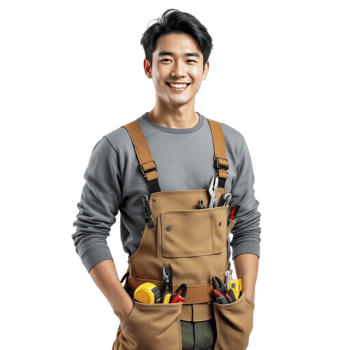 Asian male handyman with tools png
