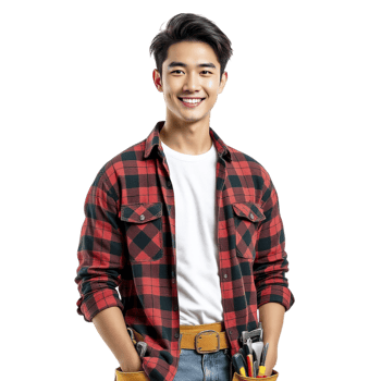 Asian male carpenter holding tools png
