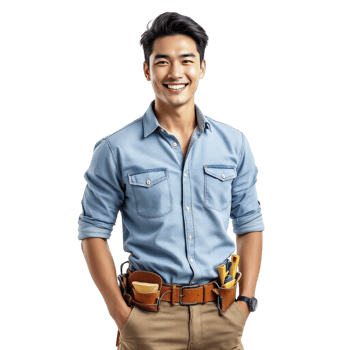A young man in a blue shirt and khaki pants is smiling png