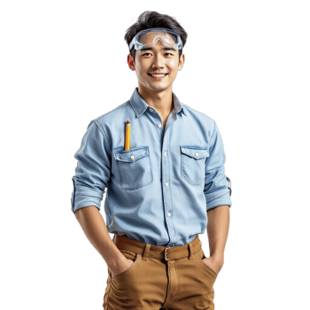 Asian male construction worker standing with hands on hips png