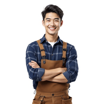 Portrait of a young asian male carpenter standing with arms crossed png