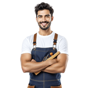 A man in overalls holding a tool png