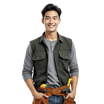 A young man in a vest and work boots png