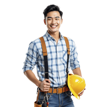Asian male construction worker holding a toolbox png